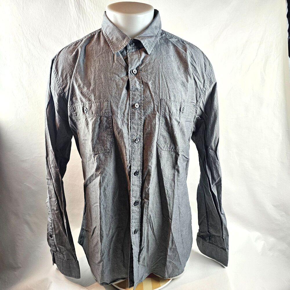 J.Crew Mens Large Gray Workshirt Button Up Cotton Chambray Utility Shirt Minimal